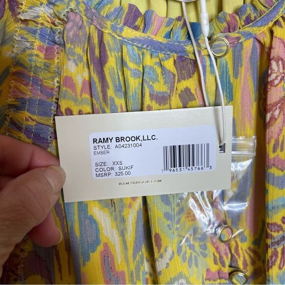 Ramy Brook Ember Flutter-Sleeve Blouse in Yellow NWT XXS - Picture 8 of 10